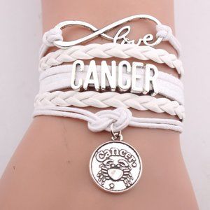 New! Cancer Bracelet White Leather Silver